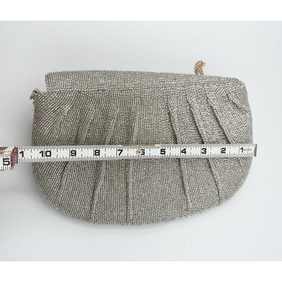 Maeve by Anthropologie Silver Beaded Bow‎ Clutch Purse Chain Strap - Picture 8 of 9